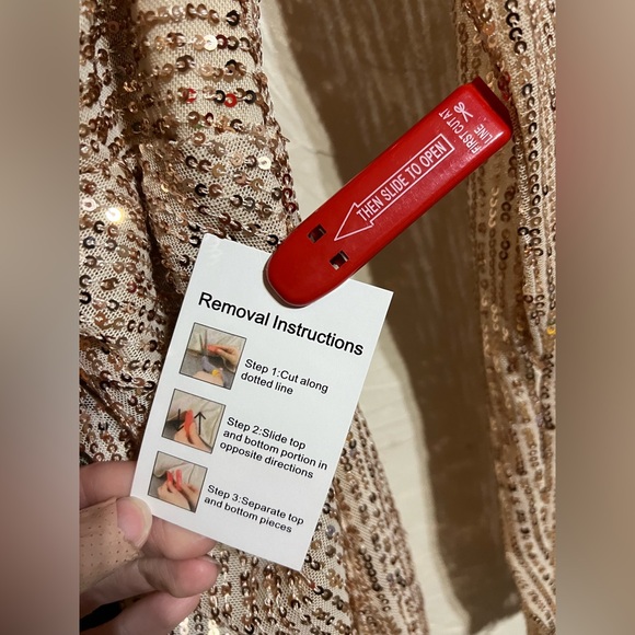 IEENA For Mac Duggal Rose Gold Sequin Knotted Long Sleeve Midi High Low Dress 0 - Picture 6 of 15